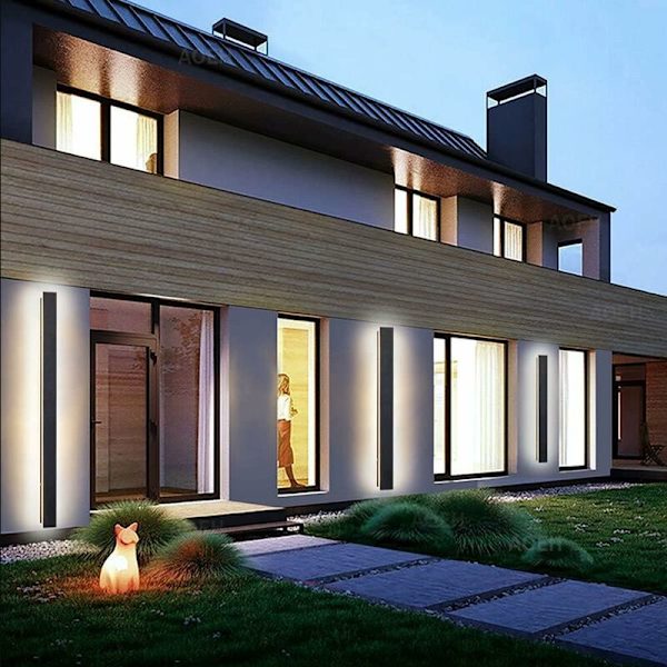 Lang væglampe Villa væglampe Sort væglampe Udendørs LED Akryl Aluminium væglampe Vandafvisende IP65 til haver, terrasser, soveværelser, stue