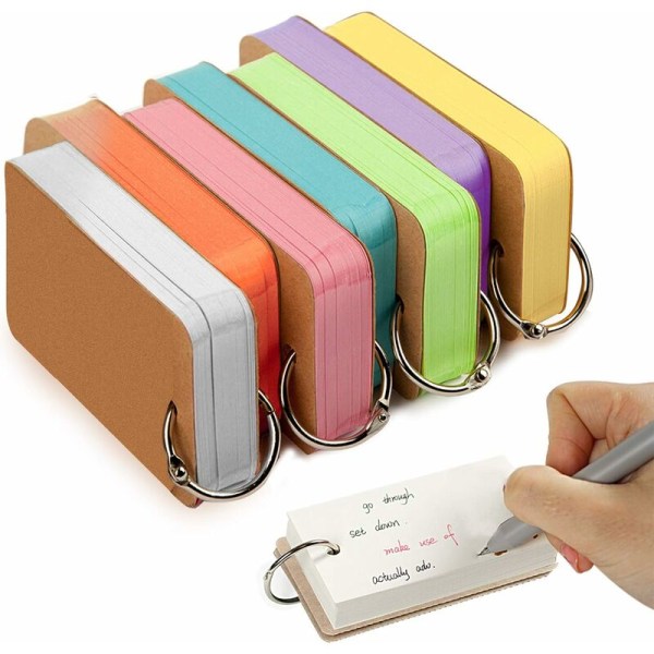 Set med 2 Flashcards med Ring Vokabularkort 100 Ark Fickformat för Inlärningskort Liten Anteckningsbok för Memo, Måleri och Graffiti (Vit), Fei Yu