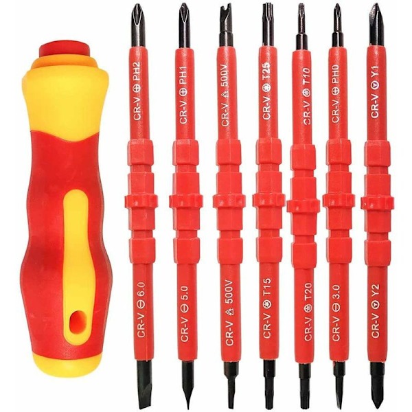 Pieces Elektriker Isolerad Skruvmejselset - Stark Elektromagnetisk Isolerad Skruvmejselset - 500V - Multifunktionell - 14 i 1 Krom Vanadium All