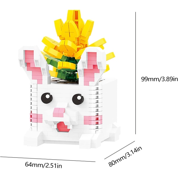 Set, koira ja kukka, DIY Mini 3D -rakennuslelu palikat, 501 kpl KLJM-08 (kani, keltainen agave)