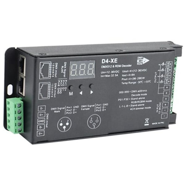 4CH D4-XE DMX Dekoder PWM Controller Flimmerfri Dimming 12V-36V Digitalt Display 2000Hz 500HZ til RGB LED Lys
