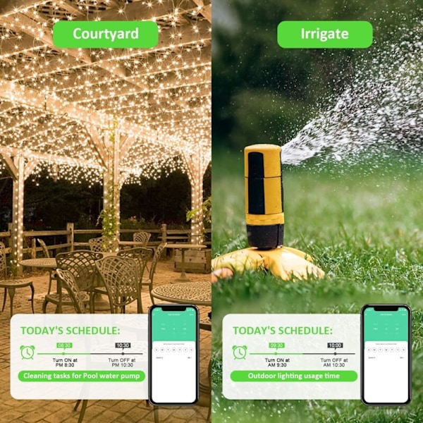 Udendørs Vandtæt Stikkontakt, GreenSun Smart Stikkontakt, Smart Stikkontakt Alexa, Programmerbar Timer Stikkontakt, Udendørs Vandtæt Stikkontakt Smart Life Plug