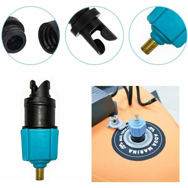 Adapter til paddleboard-pumpe, kajakpumpe-adapter med 4 luftventil-dyser til kajak/oppustelig seng/stand up paddleboard/båd, luftventil-konverter (blå