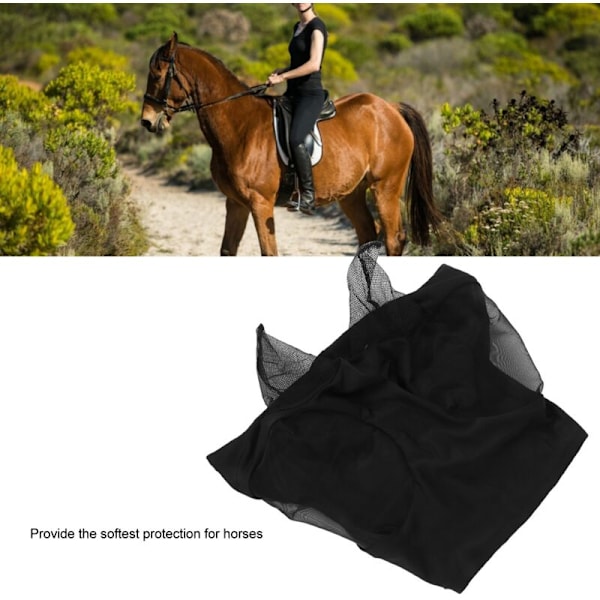 Heste Net Fly Mask Åndbar Elastisk Hestemaske med Ørebeskyttelse Rideudstyr Sort