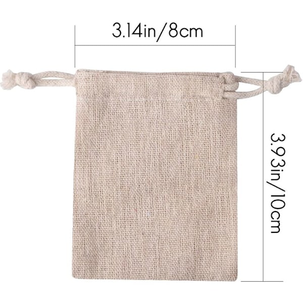 50 st små canvas-dragsäckar, 3 x 4 tum små canvas-påsar, återanvändbara för tepåsar