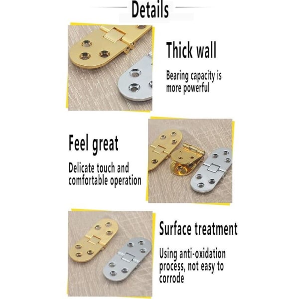 4 stk. Sammenklappelige bordhængsler, flade dør sammenklappelige skabshængsler, zinkmetal rund kant symaskine sammenklappelige bordmøbler flip hylde hængsel, til pels