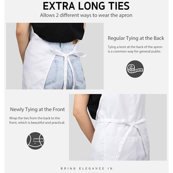 Set med 2 justerbara köksförkläden 100 % polyester med 2 fickor Matlagningsförkläden för och kvinnor Kock