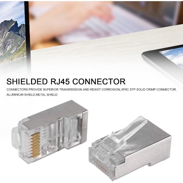 Skjermet RJ45-kontakt for CAT5E, CAT6 Ethernet-kabel STP 8P8C-kontakt LAN-kabelskjermingskontakt 100 stykker