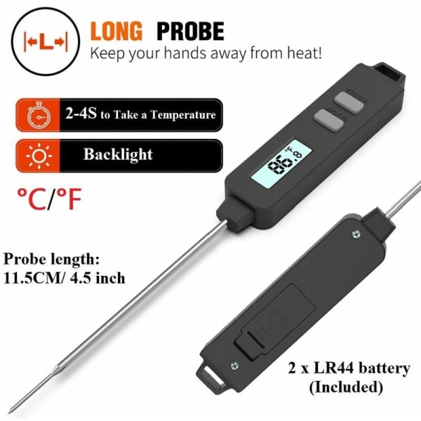 Digitalt madtermometer Kødtermometer - Øjeblikkelig aflæsning Belysning - til udendørs køkken grill og grill