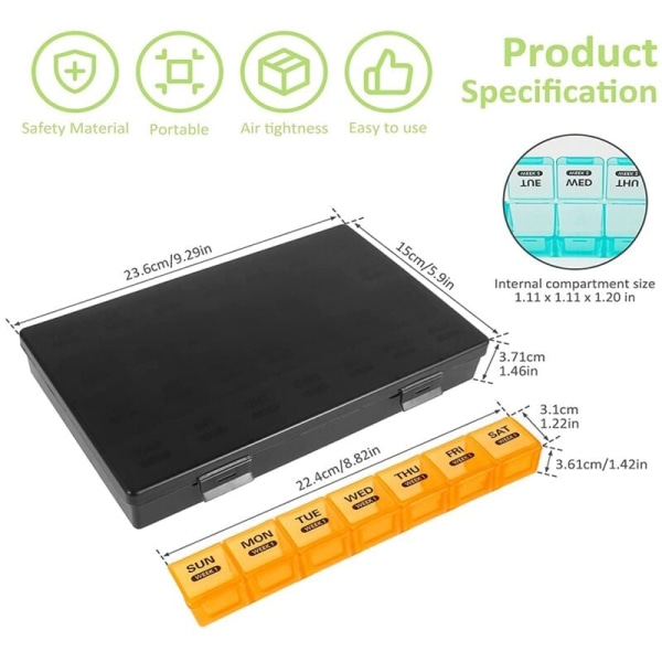 Månadlig pillerburk med 28 fack, 4 veckors pillerburk med flipplock, daglig förvaringslåda