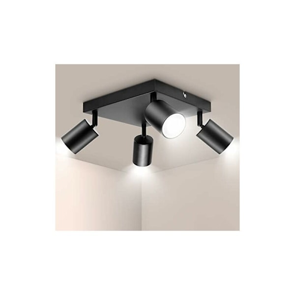 GU10 Takspot, 4 Spots Svart Taklampe, Justerbar Spotlight, Kvadratisk LED Taklampe, Moderne LED Innendørs Taklampe for Kjøkken, Li