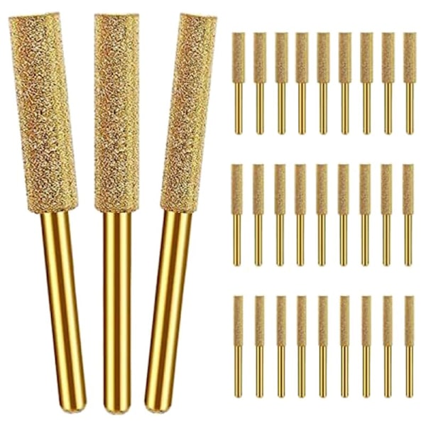 30 stk. Diamant Kædesavsslibehoved, 3 Spidser Kædesavsslibehoved, til Kædesav, (5/32 Tommer, 3/16 Tommer, 7/32 Tommer)