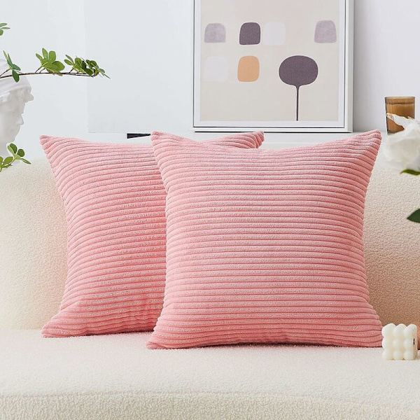 Lumbar Putetrekk 2-pak Dekorative Stripete Kordfløyel Rektangulære Putetrekk Lange Putetrekk for Sofa - 18 x 18 tommer Korall