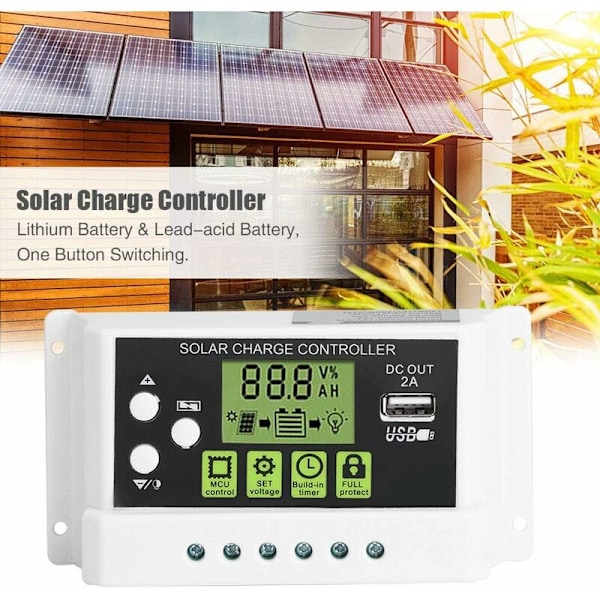 Solpanel-laderegulering, Smart Solpanel-laderegulering LCD-skærm USB-udgang 12V 24V 10/20/30A Solpanel Batteriregulering (KYZ-20A)