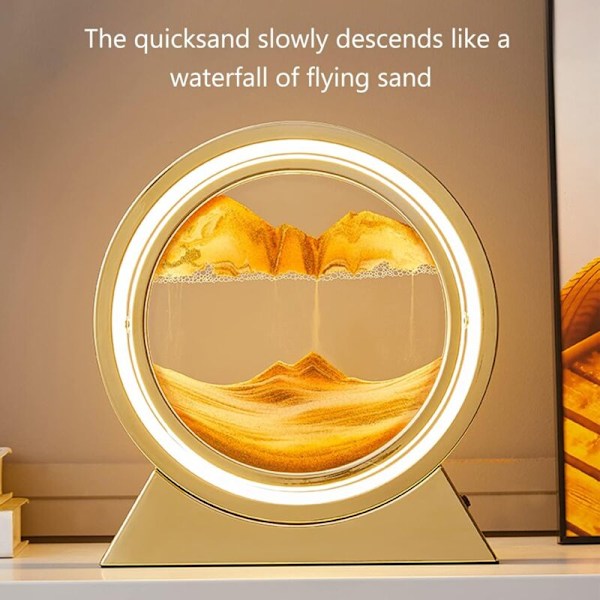 3D Sandtimer LED-lampa, 10 tum Quicksand Nattlampa Quicksand Rörlig Roterande Konst Sandscen Hantverk Bordsskåp Ornament, 3 Färger Dimning USB Rörlig