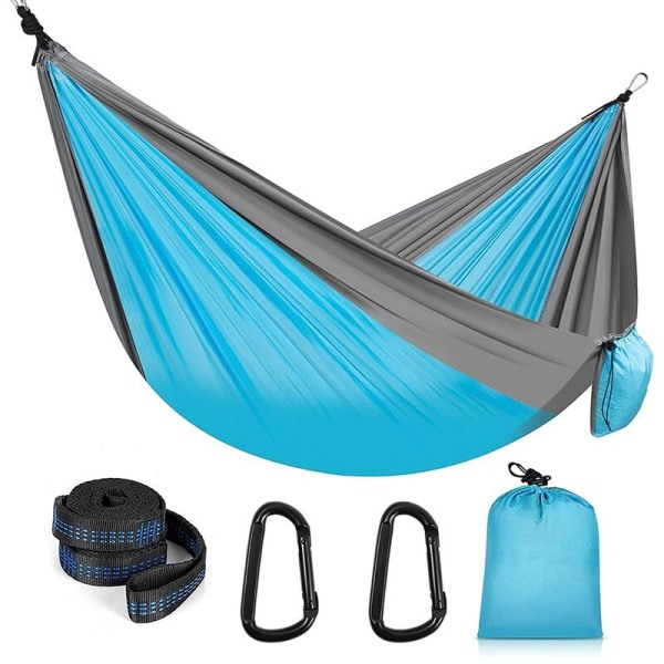 Portable Outdoor Camping Hammock with 2 Tree Straps + 2 Carabiners, Camping Accessories for Hiking, Travel, Outdoor, Backyard, Garden