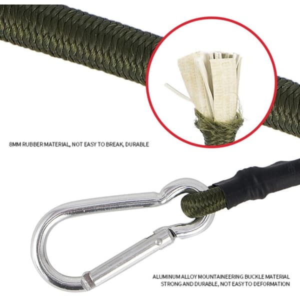 Utomhus 8 mm karbinhake bungee rep elastiskt band tält snöre campingklädstreck bagagebindningsrep packningsbälte, 4 st set