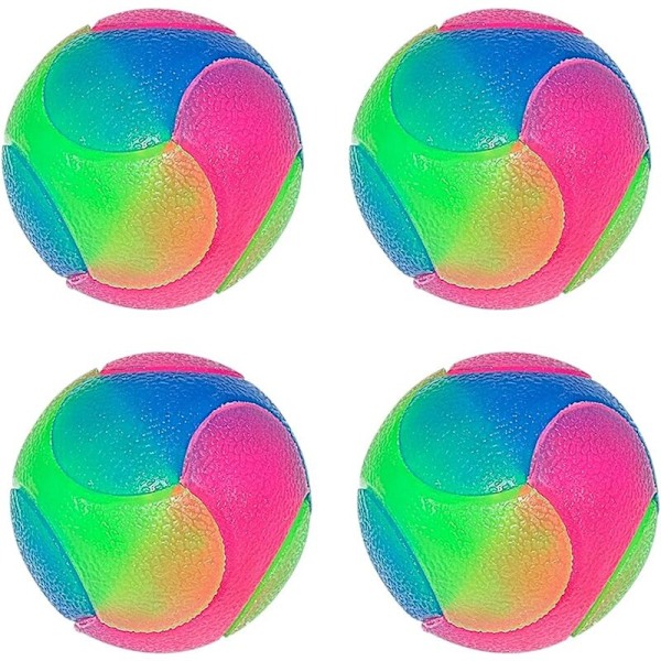 Hundboll LED Hundleksak Boll Interaktiv Studsande Luminous Boll med Blinkande Elastisk Hundboll Glitter Hundleksak (4 st släta bollar)