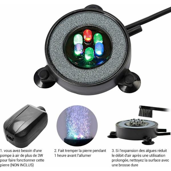 Neddykkelig akvarieboblelampe, automatisk farveskiftende luftboblelys, 6 LED-belysningsdekoration farverigt lys med luftboble (5,5 cm, 1,2 W)