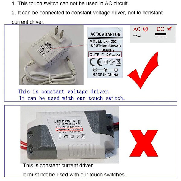 2 stk. serie Dimmer Touch Switch DC3.7V 5V 12V trinløs Dimmer Sensor til LED-lys, RV, skab, skab og strimmel