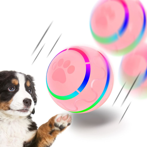 Kæledyrsbold til hunde, interaktivt hundelegetøj Holdbar automatisk rullebold med LED-blinklys til små og mellemstore racer, BPA-fri, USB-genopladelig