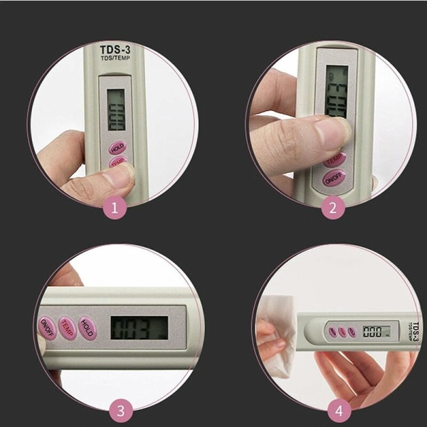 TDS-mätare - Vattenkvalitetstestare för dricksvatten - Hög precision - Mätintervall: 0-9999 ppm - Digital renhetstestare för simbassänger, spabad, akvarier