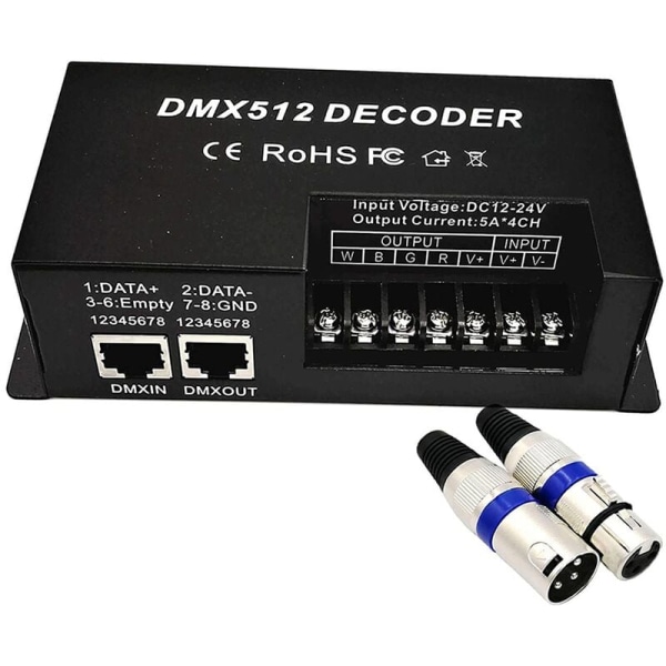 4-kanals DMX-dekoder RGBW PWM DMX512 RGBW Dimmer Driver LED-stripe lyskontroller DC 12V-24V inngang