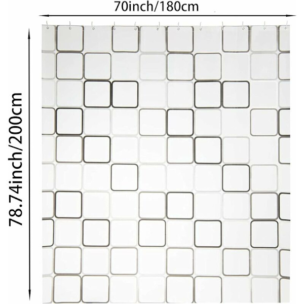 Vandtætte bruseforhæng, 180 x 200 cm, smalt bruseforhæng, gennemsigtigt bruseforhæng, tekstil bruseforhængsringe, anti-skimmel bruseforhæng,