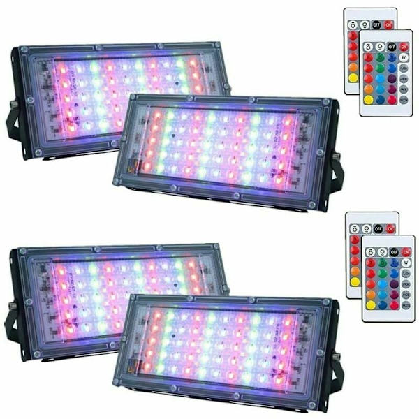 4 kpl himmennettäviä RGB LED-ulkovalaisimia, IP66 vedenkestävä kaukosäätimellä, 16 väriä, 4 valaistustilaa ulko- ja sisätiloihin