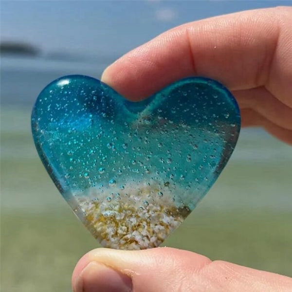 4X Glas Strandficka Hjärta, Glasficka Token, Smält, Handgjord Sötvatten