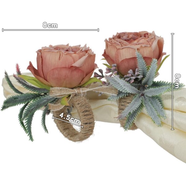 8 st. Konstgjorda Rosblommor Servett Ring Spänne Hållare (Rosa)