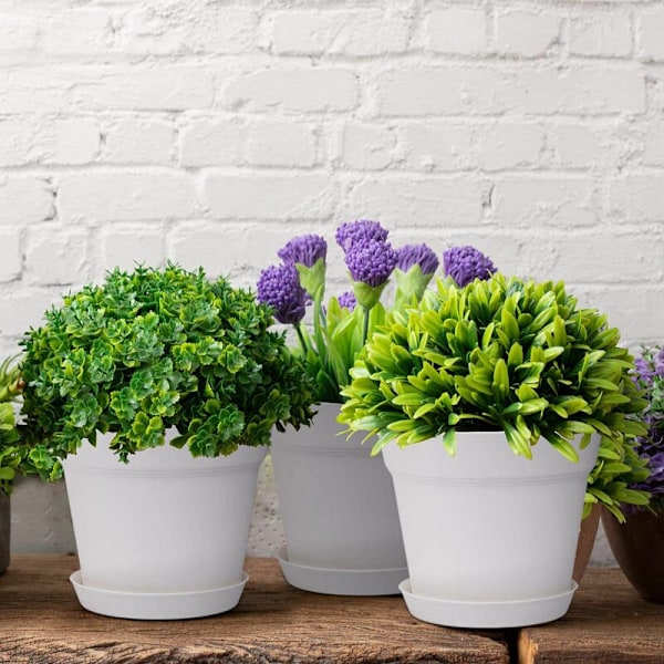 Planteringskrukor, 10-pack Plastkrukor med Flera Dräneringshål och Bricka för Alla Hemträdgårdens Blommor Sukkulenter