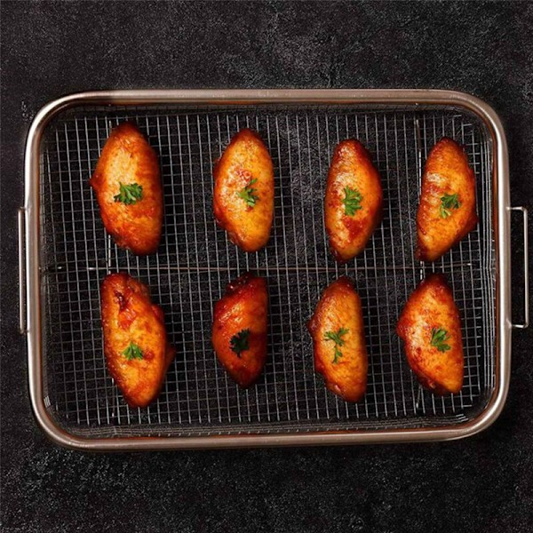 2 stk. Air Fryer Kurv til Ovn, Rustfrit Stål Grill, Non-Stick, Gitterbakke