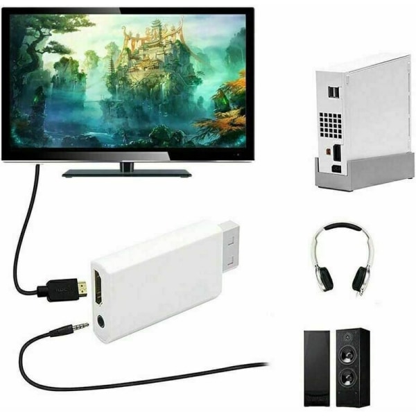 Wii til HDMI-adapter 1080P/720P HD-konverteradapter med 3,5 mm stereo lydkontakt + 1,5 m HDMI-kabel (hvit)-