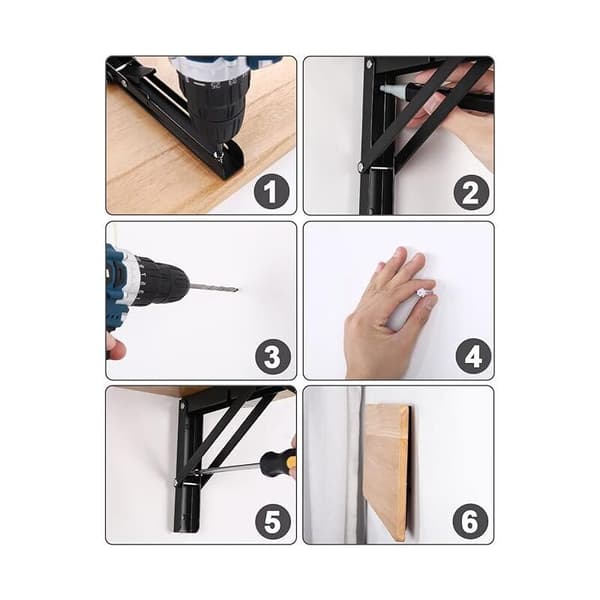 Folding Bracket 250mm, 2 stk. Svart Foldbar Konsolbrakett, Heavy Duty Retractable Folding Console Bracket