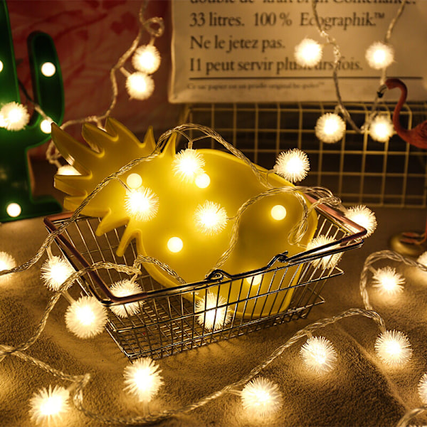 LED Hårete Ball String Lys Hage Hagedekorasjon Julaften Utendørs Vanntett Snøklode Lys (3M30LED, varm hvit, USB)