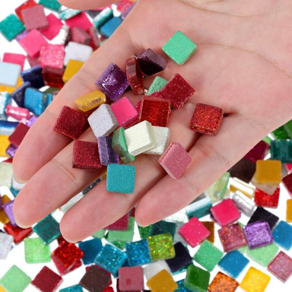 400 Stykker/ 300 g Mosaikfliser Assorterede Farver Skinnende Krystal Mosaik Hjem Dekoration til DIY Håndværk Forsyning, Kvadratisk, 1 x 1 cm