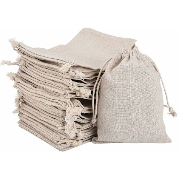 Små Bomuldsposer, 30 Styk Juteposer Gavepose med Snøre til Opbevaring af Ringe Halskæder Slik Krydderier (30 STK, 8 x 10cm)