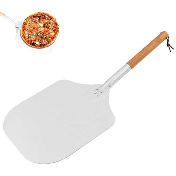 Pizzapade i aluminium med stor overflate og trehåndtak - Praktisk, enkel å oppbevare og ideell for griller og ovner - Mål: 66 x 12\"