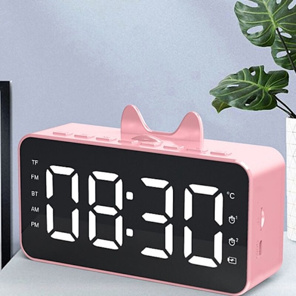 Multifunktionell väckarklockradio skrivbordsur LCD-display Bluetooth-kompatibel musikuppspelning digital väckarklocka för hemmakontor vit