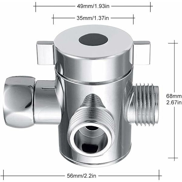 3-vägs duschdiverterventil G1/2in Multifunktionsvattenseparatoradapter Duschtillbehör Duschhuvud Ersättningsdel för badrum-Fei Yu