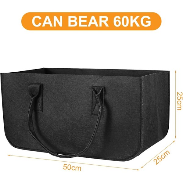 Vedpose, sammenleggbar peis kurv, 50x25x25cm Multifunksjonell handlepose, innendørs vedlagring for ved aviser leker shopping