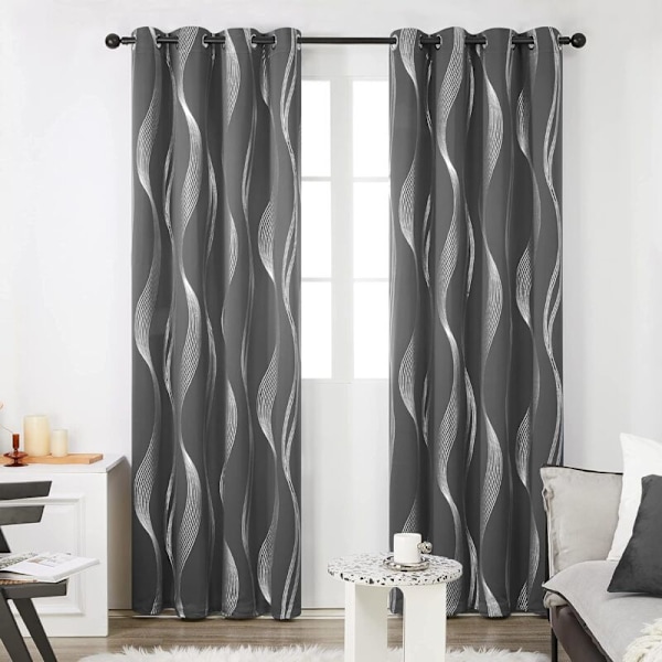 2 kpl verhosettiä, Hopealinja-kuvio, sisätiloihin, lenkkirenkailla, toimistoon, aikuisille, 132x244cm, koti, keittiö, verhot, kylmää ja lämpöä eristävät, tummanharmaa, lämpöä eristävät, pimennysverhot