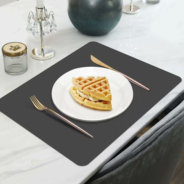Underlägg, Set om 4 Vattentäta Tvättade Underlägg Rektangulära PVC Värmebeständiga Underlägg, 42 × 30cm (Mörkgrå)