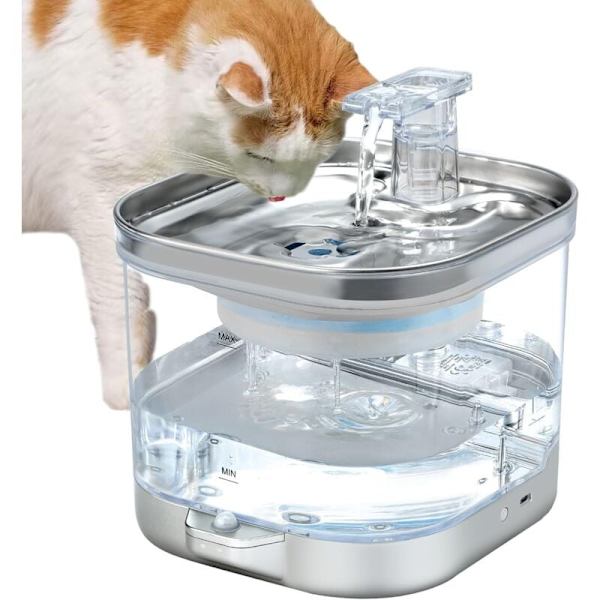 Sladdlös kattvattenfontän, 2L Automatisk vattenfontän för katter och hundar med rörelsesensor, superstilla vattenpump och 3 filter, för husdjur