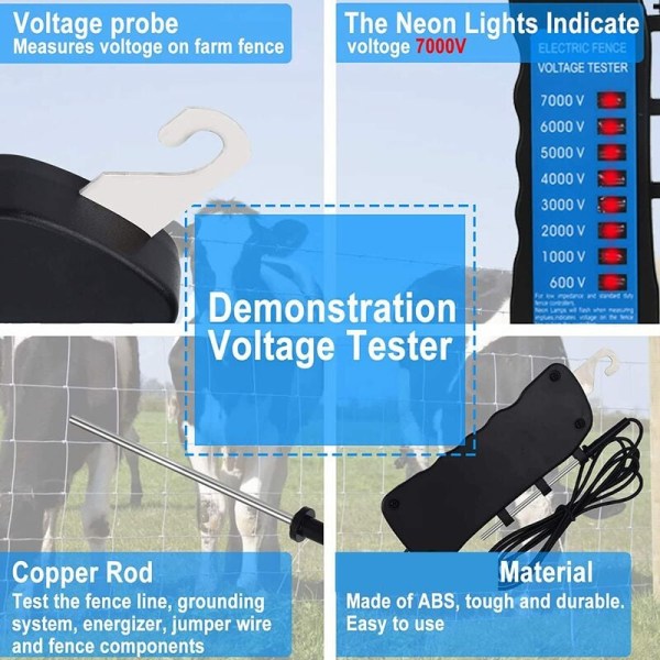 Spændingstester, elektrisk hegntester, elektrisk hegnspændingstester, bærbar elektriker værktøj multi-lys 7000V