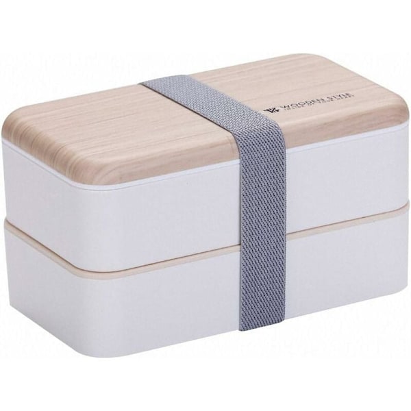 Lunchbox, Dubbel lunchbox, Trälunchbox, diskmaskinsäker, mikrovågsugnssäker, BPA-fri, vit, Fei Yu