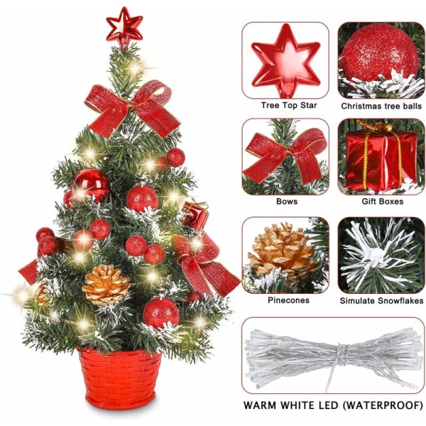 Miniatyr Konstgjord Julgran, Liten Julgran med LED-lampor, Mini Skrivbordsgransdekoration för Kommersiellt Kontor Bar 40cm, Röd
