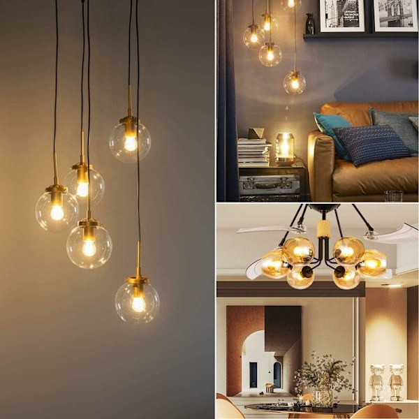 4W LED Filamentpære E27 G45, 470 Lumen tilsvarende 40W Vintage Halogenpære, 2700K Varmt Hvit, Ikke-dimbar, Pakke med 6