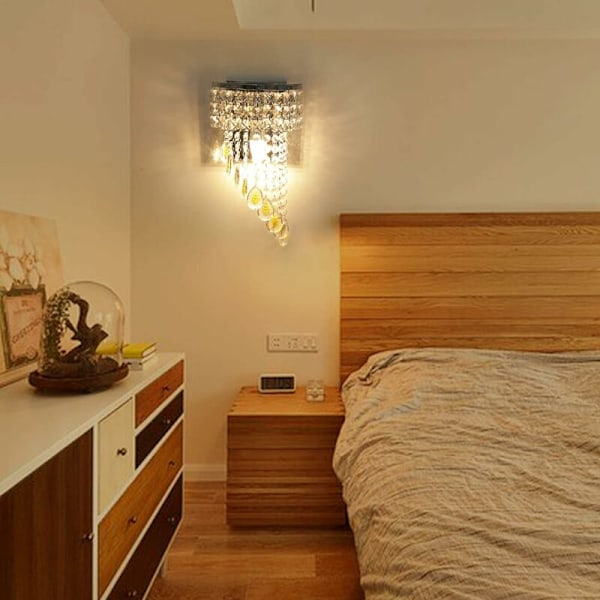 Modern Kristallvägglampa K9 Inredningsvägglampa Kristall Kromfinish Rostfritt Stål Lampbas E14 för Sovrum Vardagsrum Trapp Flickrum